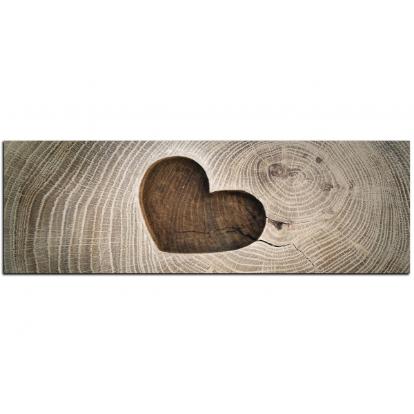 Obraz na plátně - Srdce na dřevěném pozadí - panoráma